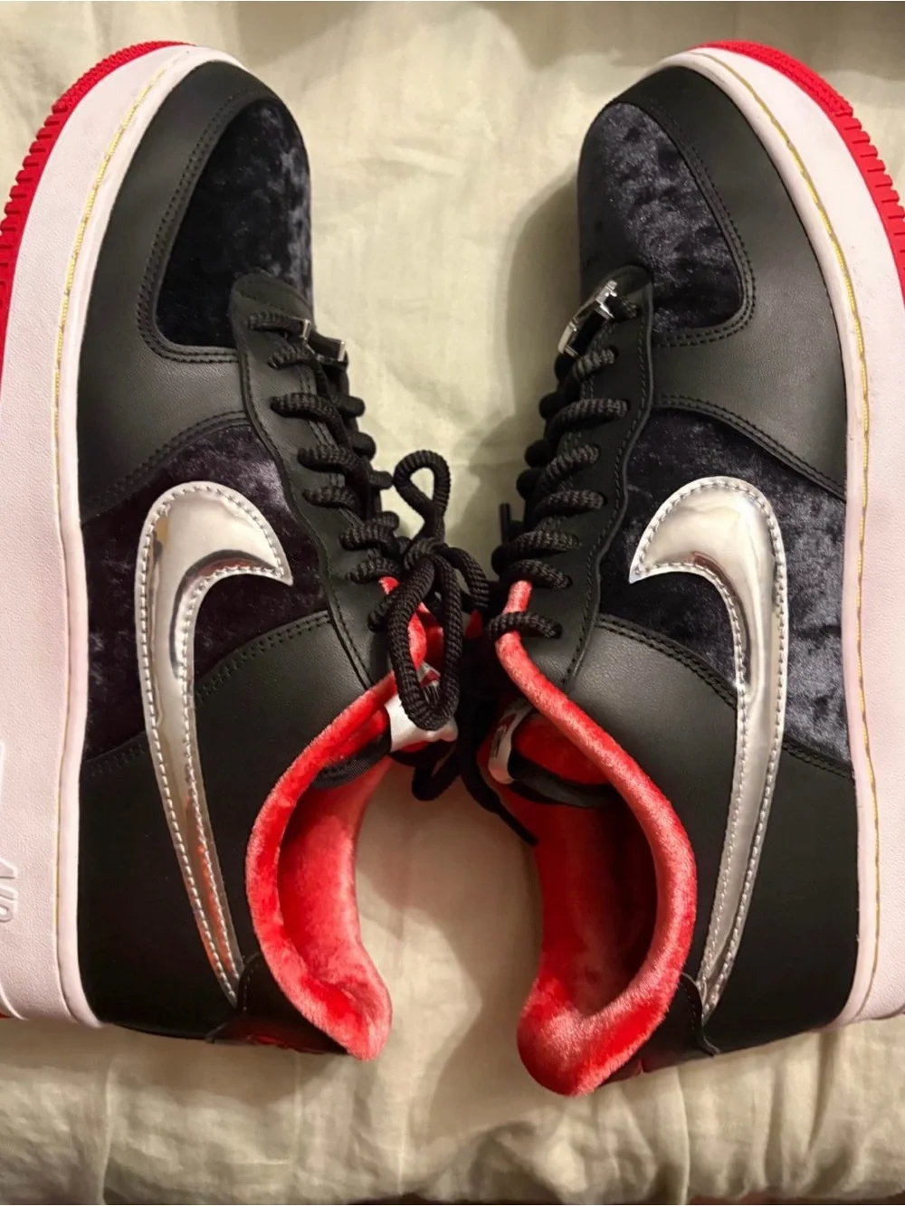 Nike Men's Black, Red & Silver Air Force ones